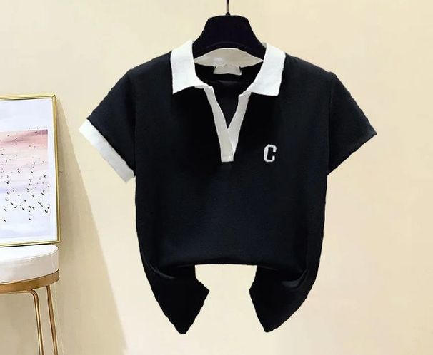 Women's Clothing Short Sleeved T Shirt Polo Shirt High Waisted Denim Wide Leg Pants Two Piece Suit_ecoleips.com
