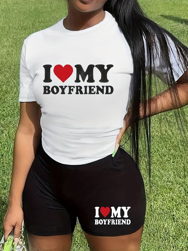 Summer Women's Casual Fashion Letter Print Loose T-shirt+shorts Two-piece Sportswear Suitable For Daily Wear-125_ecoleips.com