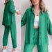 Women's High-Rise Palazzo Pants And Blouse Set Stretch Waist Trousers with 3/4 Sleeve Top Khaki Black Green M-XXL 70% Polyester_ecoleips.com