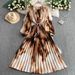Women's Clothing Women's Style High-End Round Neck Dress Printed Lantern Sleeve Waist Slimming Pleated Summer Style_ecoleips.com