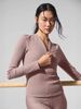 al0 Ribbed V-neck Zipper Bottoming Shirt Casual Sports Fitness Yoga Versatile Slim Long-sleeved Top_ecoleips.com