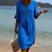 Summer Women's Solid Color Casual Short Sleeve Dress Button Detail Thin Material Elegant Fashion For American Sites_ecoleips.com