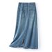 Women's Clothing Retro Back Slit Skirt For Women Design Leather Brand High Waist A Line Medium Long Straight Tube Meat Covering Hip Denim Skirt_ecoleips.com