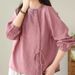 Artistic Retro Slant Placket Lace-Up Cotton Linen Shirt Women's Autumn Large Size Fat Girl Loose Slimming Design Sense L_ecoleips.com