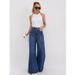25 Cross-border Smx Jeans, Loose Wide-leg, Popular Floor-length Flared Pants, High-waisted Trendy Slimming Dark Blue_ecoleips.com