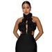 Elegant Halter Neck Maxi Dress With Bold Floral Accents - Sexy Evening Gown For Parties & Special Occasions (Black/Red, S-XXL)_ecoleips.com