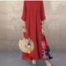 Women's Autumn Retro Floral Round Neck Color Block Button Splicing Three Quarter Sleeve Dress_ecoleips.com