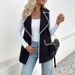Women's Clothing Casual Slim-Fit Belted Vest Jacket For Women, Notched Collar With Contrast Trim, Long Sleeveless Cardigan Versatile Layering Piece_ecoleips.com