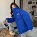 Plus Size Winter Puffer Coat For Women – Thickened Slimming Short Jacket, Korean Style Princess Sleeve Zip-Up Quilted Outerwear (Blue/Black)_ecoleips.com