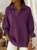 Women's Spring And Autumn New Solid Color Casual Loose Fashion Lapel Long Sleeve Top_ecoleips.com