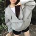 2025 Autumn New Gray Hooded Sweatshirt For Women Korean Style Casual Baseball Jacket Fleece Hoodie Top_ecoleips.com