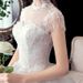 Wedding Dress New Bride Slim Stand Collar Flower One ShoulderLace Wedding Dress_ecoleips.com
