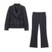 Women’s Clothing New Spring And Autumn French Design Blended Button Down Suit Jacket Flared Pants Fashion Suit_ecoleips.com
