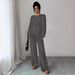 Women's Casual Loose Fitting Striped Trousers Suit with Tie Waist round Neck Long Sleeved Top European And American Style Autumn Winter Collection_ecoleips.com