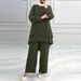 H731 Muslim New Women's Clothing Solid Color Double Layer Top Fashion Elegant Loose Wide Leg Pants Set_ecoleips.com