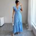 Voya Recommend! Women's Elegant And Simple Women's Embroidered Dress With Eyelets, Summer Short Sleeved Long Skirt_ecoleips.com