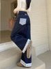 Petite Korean-style Loose Wide-leg Jeans Women, 2025 New Model, With Bow And Plaid Patchwork Design, Stylish Long Pants_ecoleips.com