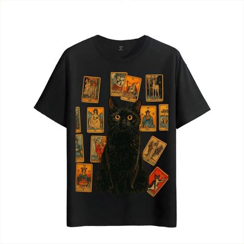 Women's T-Shirts Tshirt Muscle Freaks Black Cat Tarot Vintage Style Magical_ecoleips.com