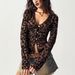 Women's Clothing Leopard Print V Neck Cardigan Slim Fit Button Design Fashionable Hot Girl Outfit Women's Top_ecoleips.com