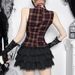 Empress Dowager Women's Plaid Top V Neck Fitted Waist Dark Korean Style Versatile Vest Spring New Style_ecoleips.com