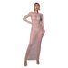 Voya Women's Fashion European And American Pure Color Mesh Rhinestone Long Sleeved Dress Cocktail Party Dress 2-piece Set With Small Pants_ecoleips.com