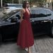 K New Pure Color Sexy Deep V Cutout Neckline Bodice Dress With Flared Skirt Women's Fashion_ecoleips.com