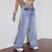 Cross-border European And American Women's Jeans With Raw Edge Patchwork Design, Wide-leg, Versatile, New High-waisted,_ecoleips.com