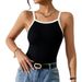 Women's Fashion Slim Temperament Splicing Color High Elastic Knit Vest Halter Top_ecoleips.com
