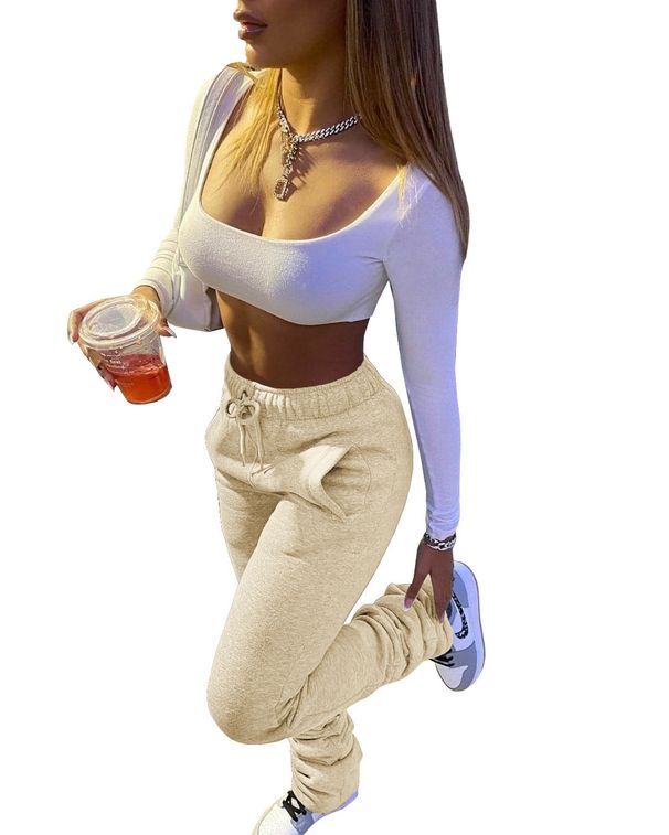 Women's Clothing Women's Thickened Sweatshirt Fabric Sports Leisure Drawstring Pants Style With Pockets For Formal & Casual For Women_ecoleips.com