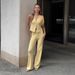 Women's Clothing V Neck Top Short Top Long Beach Bohemian Straight Wide Leg Pants Suit For Women_ecoleips.com