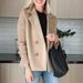 Women's Clothing Blazer Style Casual Wool Blend Coat - Slim Fit Double Breasted Jacket With Notch Lapel, Long Sleeve Office Wear (Khaki, Dark Brown)_ecoleips.com