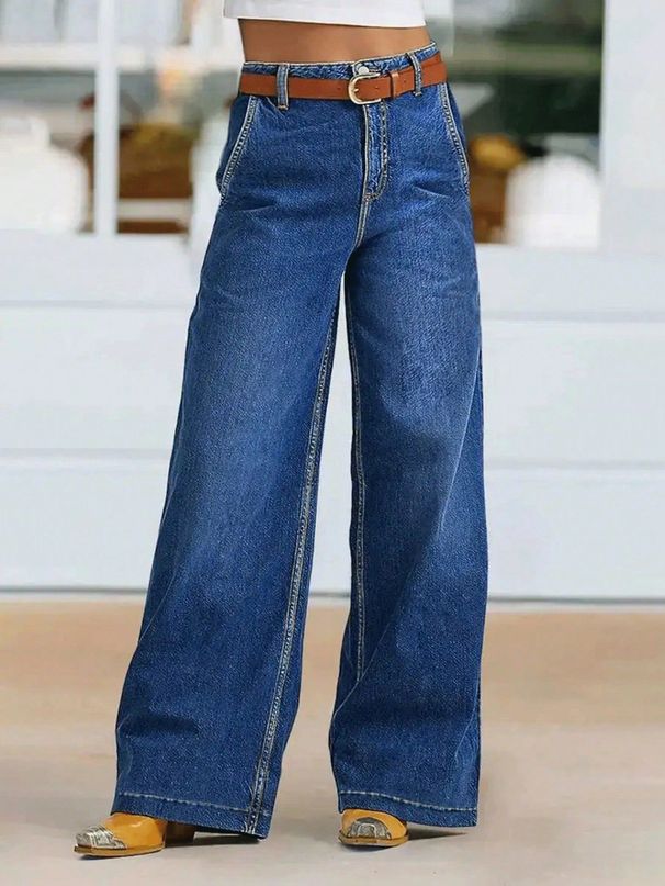 Women's Clothing Plus Size Denim Stretch Casual Pants Wide Leg Straight Leg Jeans American Style For Chubby Girls Cotton Summer_ecoleips.com