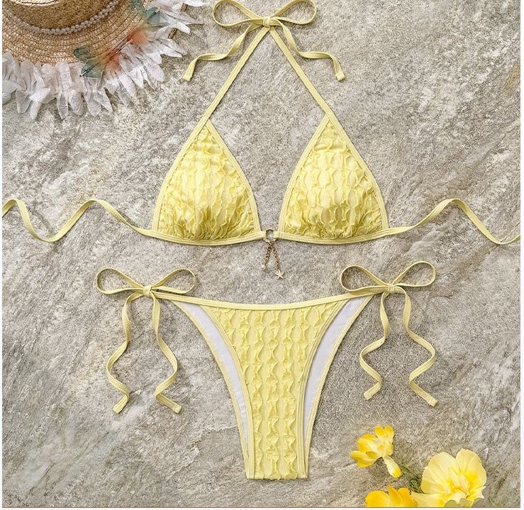 Women's Clothing Pure Color Sexy Bikini Swimsuit Lace Beach Split Bikini_ecoleips.com