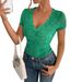 European And American Cross-border 2026 Spring-summer New Women's Solid Color Sexy V-neck Short-sleeve Lace Top_ecoleips.com