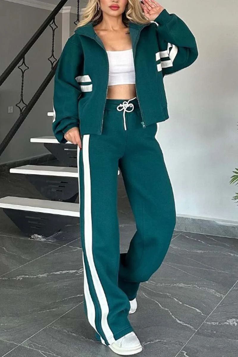 Summer Autumn Women's Striped Zipper Top Jacket Casual Sports Suit Relaxed Everyday Wear Comfortable Feshion_ecoleips.com