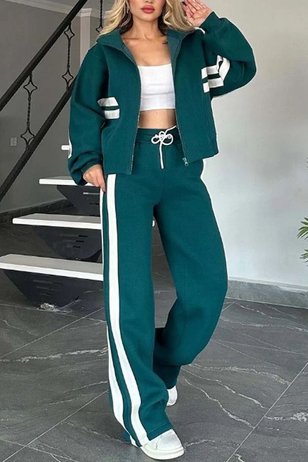 Summer Autumn Women's Striped Zipper Top Jacket Casual Sports Suit Relaxed Everyday Wear Comfortable Feshion_ecoleips.com