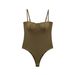 Women's Satin Touch Backless Bodysuit, Lace-Up Sexy Camisole Lingerie Style Top, Coffee Nude Army Green_ecoleips.com