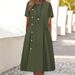 Women's Casual Midi Dress Button Decorated Fold Pocket Fashion Style_ecoleips.com