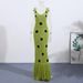 Spring Summer Women Suspender Black Polka Dot Tassel Hem Knit Dress Casual Daily Vacation Knit Dress_ecoleips.com