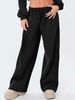 Women's Fleece Lined Casual Straight Leg Sports Pants Solid Color Autumn Winter European American Style_ecoleips.com