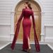 Elegant Burgundy Lace Formal Dress – Long Sleeve Ball Gown With Gold Embellishments & Puff Sleeves (Sizes S-XL, Mid-Length Train, Square Neckline)_ecoleips.com