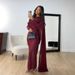 Women's Clothing Modest Evening Dress Mermaid Evening Gown In Wine Red – Satin-Chiffon Formal Dress With Flowing Sash & Long Sleeves For Galas_ecoleips.com