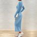 Voya Women's Light Blue Elegant Fashion Set, Spring And Summer Shawl Dress Two-piece Set_ecoleips.com