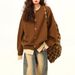 girl American Retro Two-Piece Knitted Sweater For Women, New Autumn And Winter Melad High-End Lazy Loose Top Trend_ecoleips.com