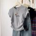 Grey Puppy Themed Short Sleeve T-Shirt for Women Slim Fit Summer Design Casual Short Style Top_ecoleips.com