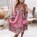 New Women's Floral Stitching Long Skirt Pink Dress High End_ecoleips.com