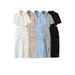 Spring 2025 Women's Fashion Simple European American Style Short Sleeve Long Dress Waist Exposing Casual Elegant Women's Clothing_ecoleips.com