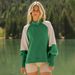 Popular Foreign Trade Cross-border European American Women's Clothing, Color-blocking Design, Lantern Sleeves, Half-high_ecoleips.com