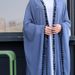 Women's Clothing Modest Abaya Dress Elegant Lace-Trimmed Beaded Abaya Dress – Modest Long Sleeve Open Front Muslim Gown With Belt (One Size, Blue)_ecoleips.com