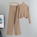 K Short Slim-fit Sweater Set For Women; New Fashion Knitted Top With Wide-leg Pants Two-piece Set._ecoleips.com